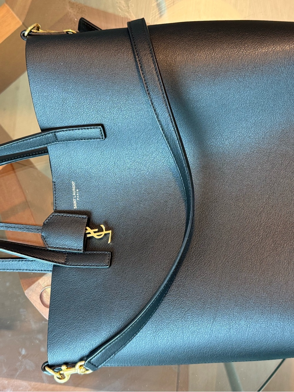 Saint Laurent Black Leather Tote with Gold YSL Charm and Strap - Picture 6 of 8